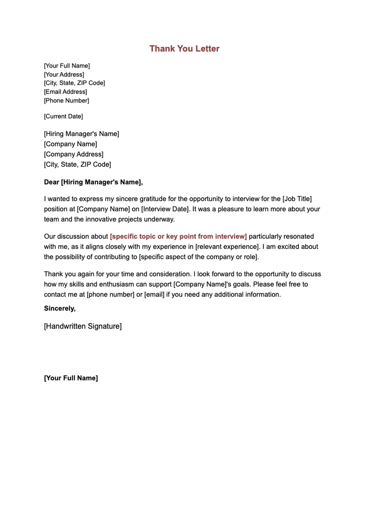 After interview thank you letter template with placeholder fields_variant_3